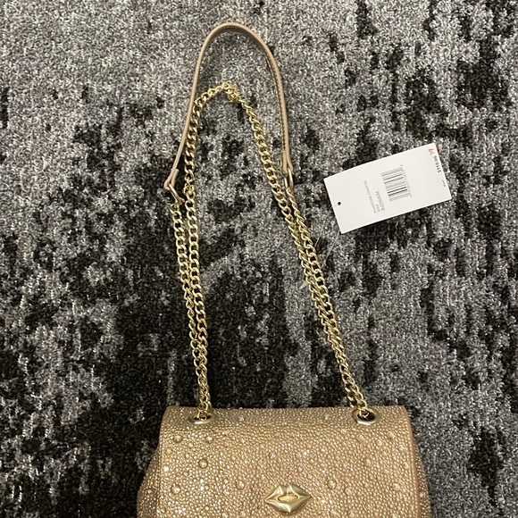 Betsey Johnson gold rhinestone crossbody purse - Picture 2 of 9